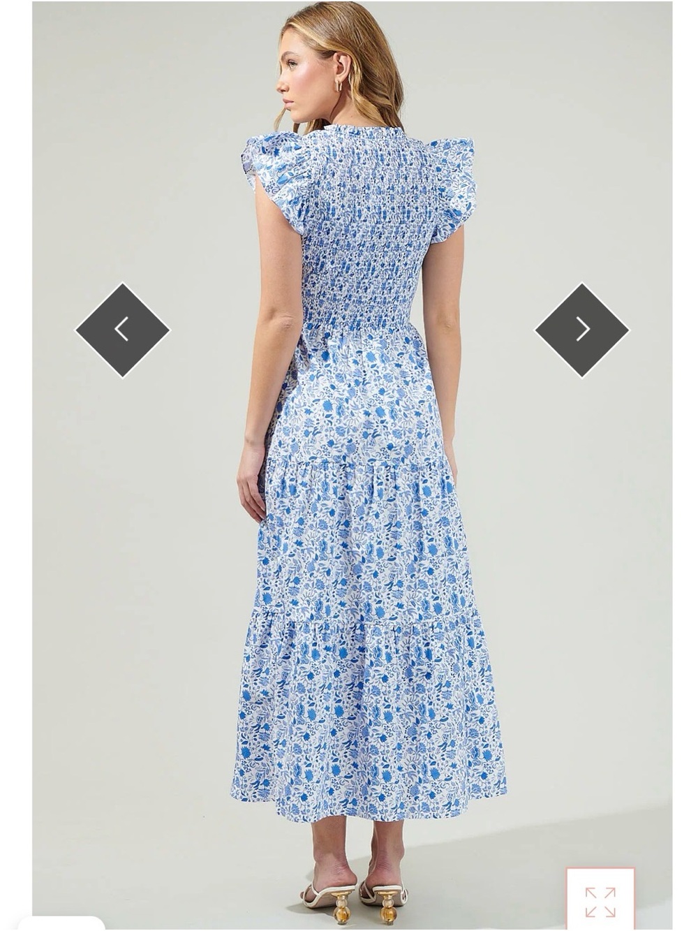 Sugarlips Blue Floral Smocked Maxi Dress - Picture 2 of 15